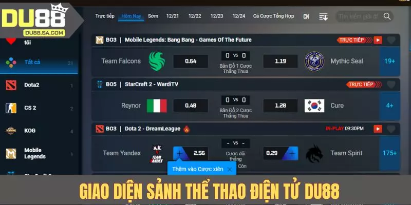 Giao diện sảnh thể thao điện tử DU88 Giao diện sảnh thể thao điện tử DU88
