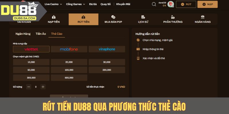 Rút tiền DU88 qua phương thức thẻ cào Rút tiền DU88 qua phương thức thẻ cào